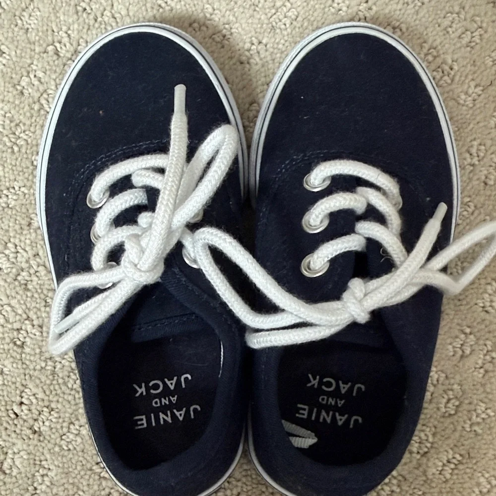 Janie and Jack Navy Canvas Kids Sneakers with White Laces